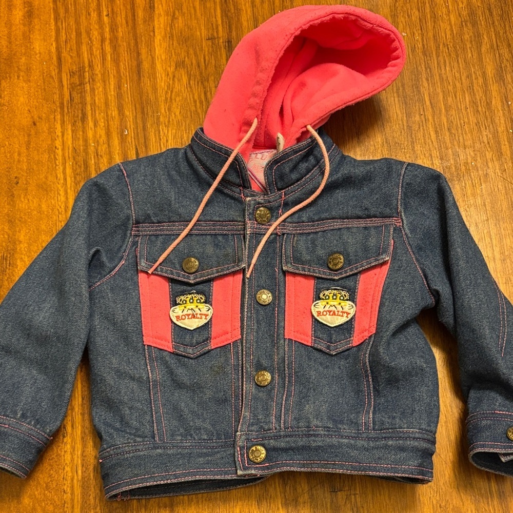 Blues in Motion Vintage 80’s/90’s Hooded Denim Jacket Pink Fleece Lined‎ - 3T